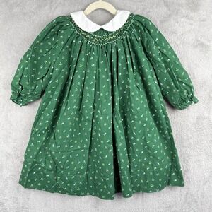 The Smockery Dress Girls 6 Green Floral L/S Collar Buttons‎ Spring Party 80s VTG